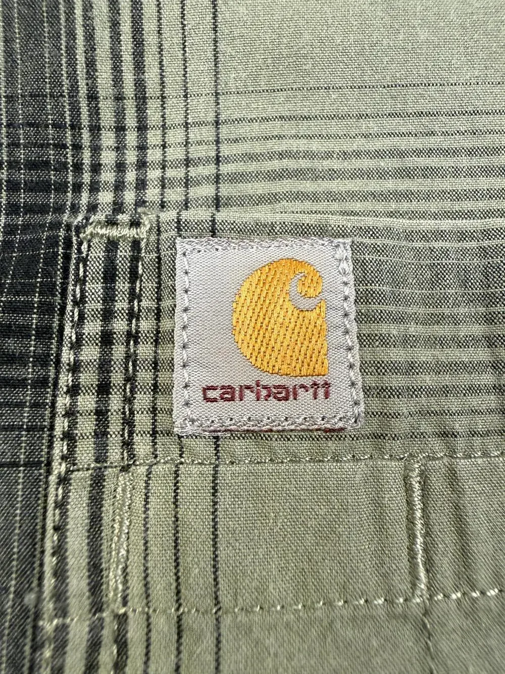 Carhartt Shirt Mens Large Green Plaid Short Sleeve Button Up Relaxed Fit Casual